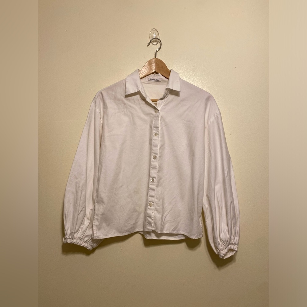 Reformation Organic Cotton White Button-Front Shirt . Size XS